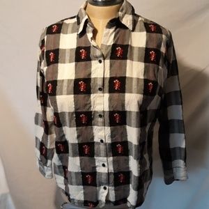 Long sleeve button up holiday shirt